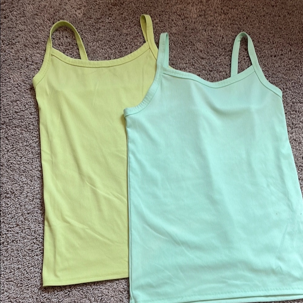 Set of Two Yellow and Mint Green Cami Tops